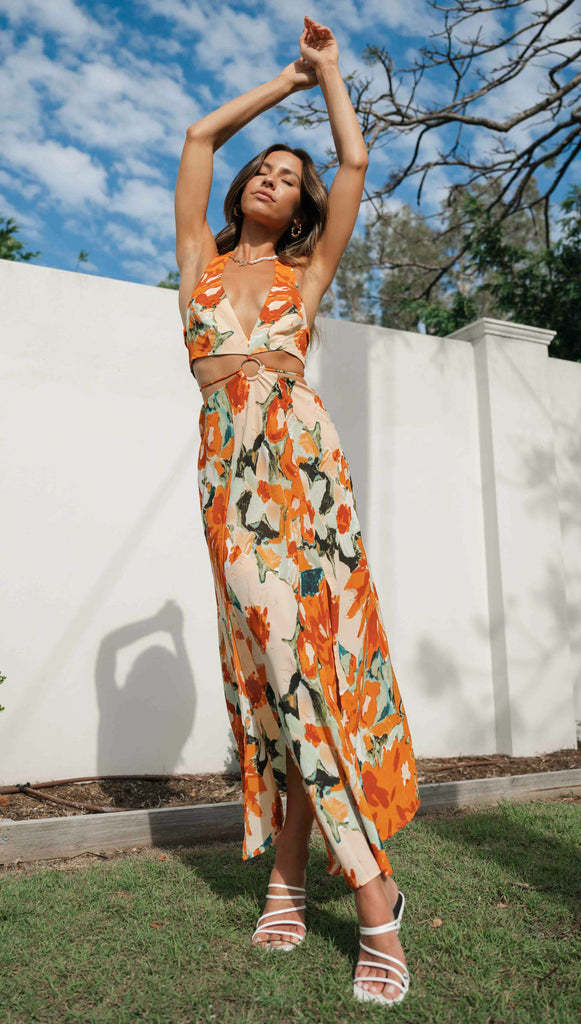 Exclusive for Women V neck Halter Backless High Split Hemline at Hem Maxi Dress VIVIAN