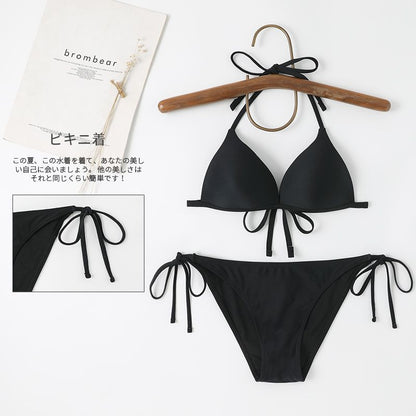Traje de baño de bikini para mujer con almohadilla fija en el pecho, bikini básico de color sólido, traje de baño sexy dividido de tres puntos