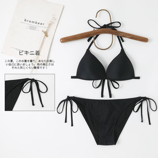 Traje de baño de bikini para mujer con almohadilla fija en el pecho, bikini básico de color sólido, traje de baño sexy dividido de tres puntos