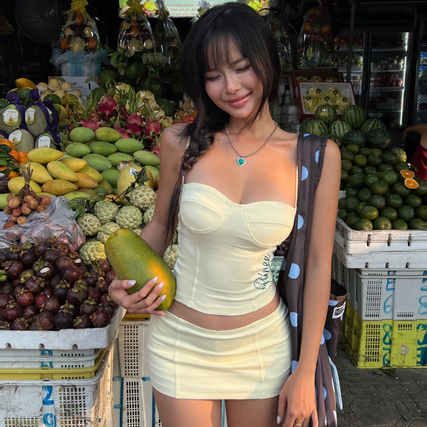 Women Clothing Summer Sexy Camisole Low Waist Printed Hip Skirt Set Burgatti