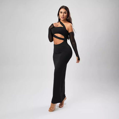 Tight Dress Angora Red Mesh Sexy Halter Wrapped Chest Sheath Dress Autumn