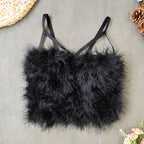 Ostrich Feather Stitching Leather Spaghetti Straps Outerwear Short Elegant Faux Leather Feather Tube Top Vest Slim Vest Kanuner