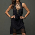 Bohemian Beach Vacation Halter Knitted Cami Dress Midi Dress Two Piece Set NICE