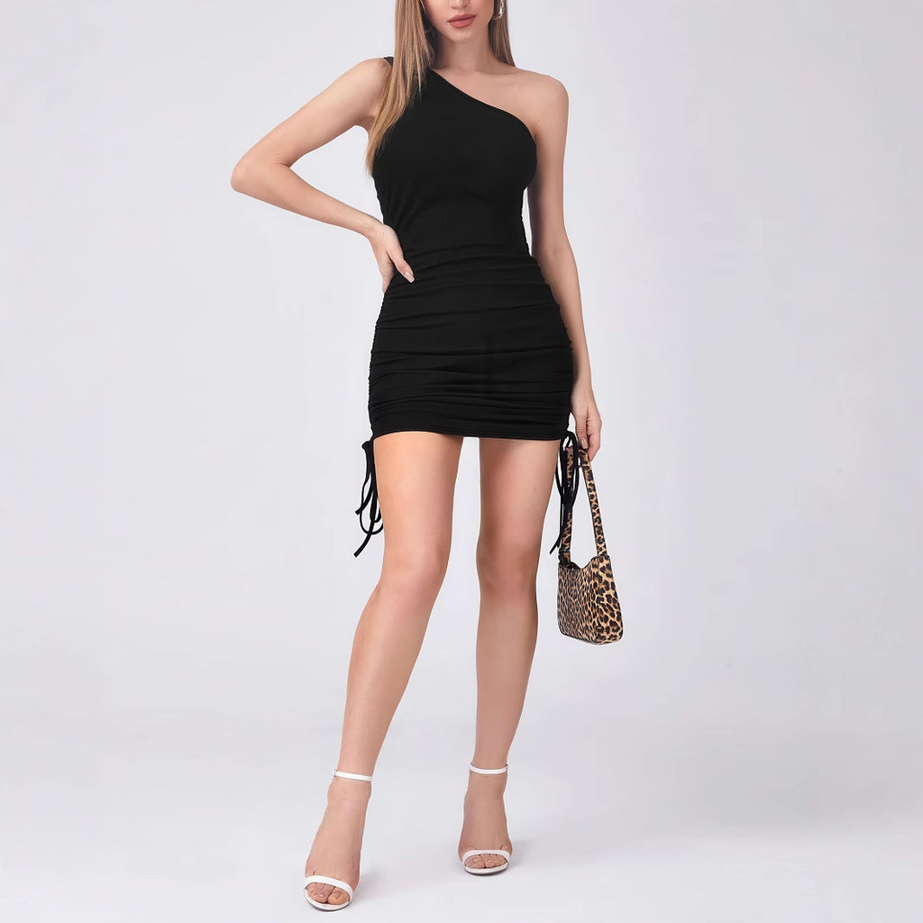 Women Clothing Summer Sexy One Shoulder Sleeveless Sexy Dress