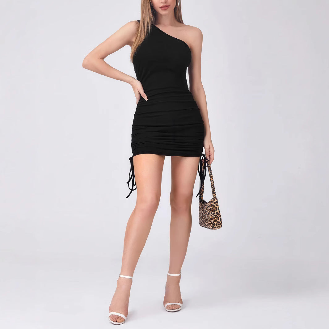 Women Clothing Summer Sexy One Shoulder Sleeveless Sexy Dress