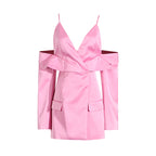 Summer Sexy Sling Deep V Plunge neck Stitching Design Slim Fit One Sleeve Women Blazers OFMY