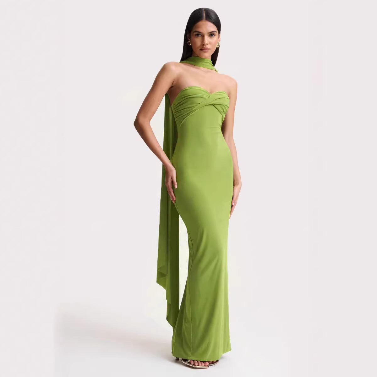 Women Summer Halter Ribbon Twist Woven Wrapped Chest Backless Slim Fit Niche Maxi Dress Bailess