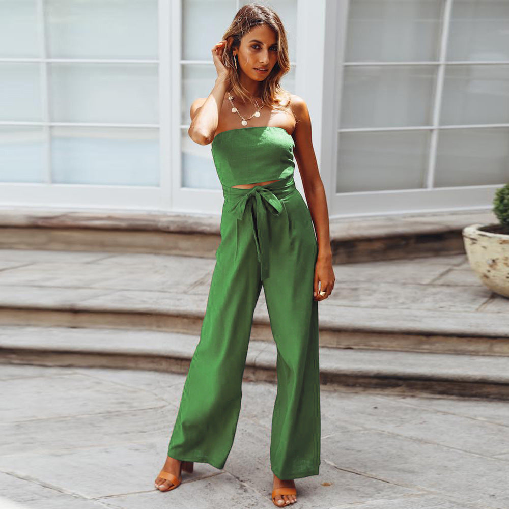 Casual Fashion Set Sexy Backless Slim Fit Jumpsuit Straight Leg Trousers Set Spring Summer New RUIGGE