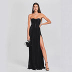 Summer Chest Wrapped Dress Stylish Texture Sexy Slit Women Evening Dresses XUYUN