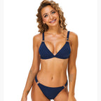 Traje de baño para mujer, color sólido, sexy, bikini triangular con tirantes, sin espalda, dividido, traje de baño