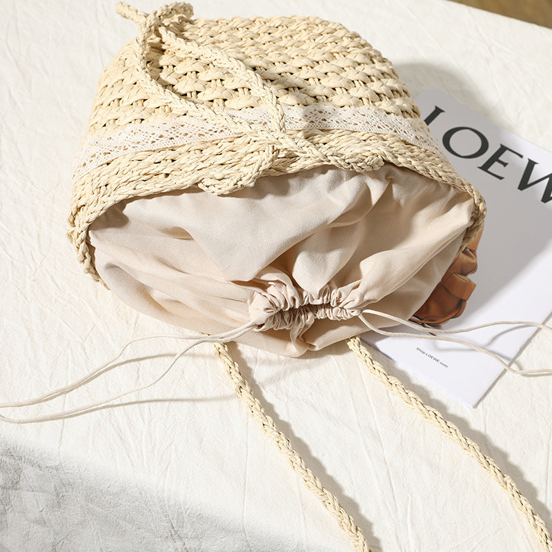 Straw Bag Lace Bow Woven Bag Fairy Seaside Vacation Beach Bag Women Bag EaseWoven