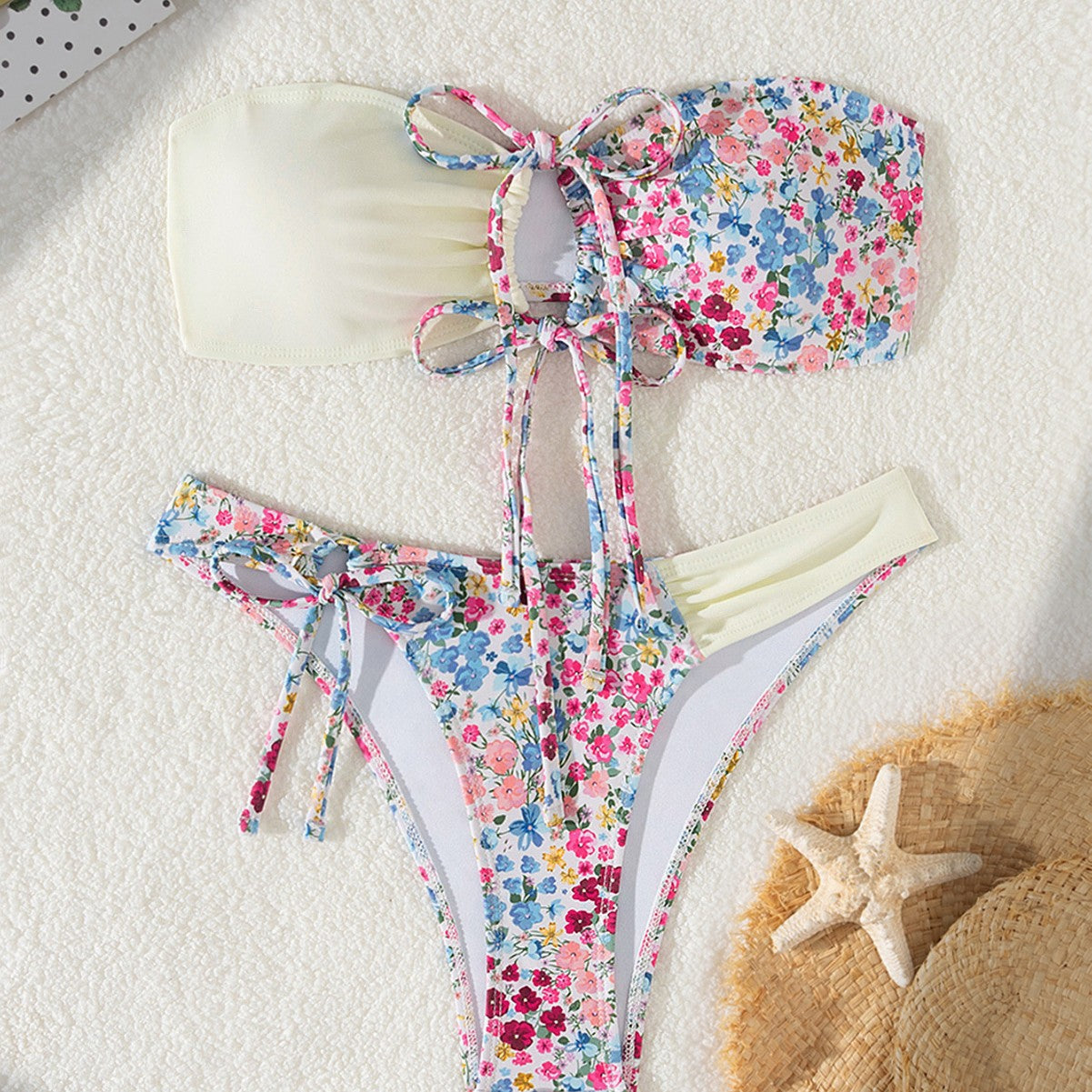Sexy Lacing Bikini Small Floral Swimsuit Flying Bikini Chimie