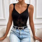Mono de verano para mujer, de encaje, sin mangas, de color liso