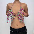 Women Clothing Colorful Beautiful Handmade Beaded Beaded Bra Halter Pearl Vest Hadid