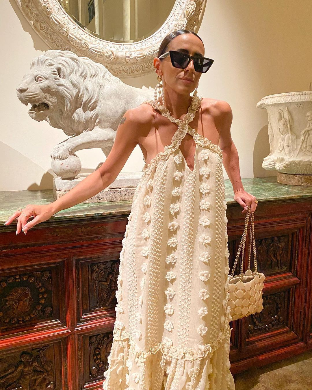 Halter Three Dimensional Floral Mop Tiered Dress GlamArt