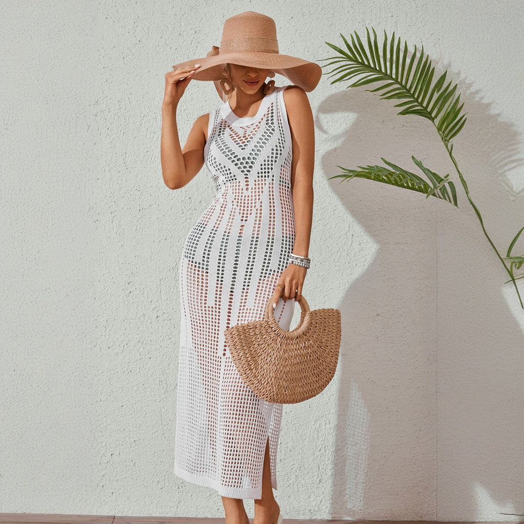 Beach Dress Women Solid Color Sexy Knitted Beach Bikini Swimsuit Blouse Sun Protective Clothing Mangar