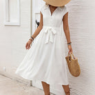 Simple Office White Collared Waist Trimming Shirt Dress HUNDRED