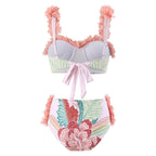 Three Piece Set Swimsuit Customized Printed Steel Bracket Push up Petals Gauze Skirt Swimsuit Women Peaches