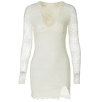 Women Clothing Autumn Winter Sexy Mesh Stitching Long Sleeve Narrow Dress