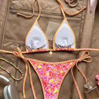 Printed Triangle Strap Small Embellished Sexy Split Bikini Swimsuit for Women WithWind