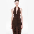 Women Clothing Sexy V neck Slim Fit Pleated Hip Backless Halter Dress Sight