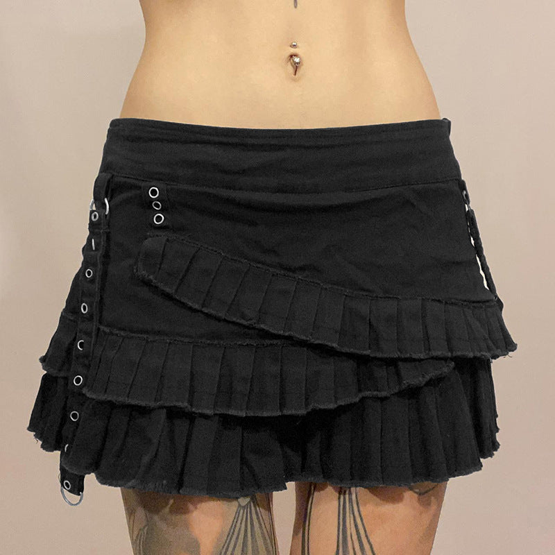 Summer Lace up Tiered Dress A line Hem Slimming Denim Skirt Sexy Street Little Short Dress LingSharp