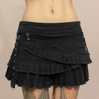 Summer Lace up Tiered Dress A line Hem Slimming Denim Skirt Sexy Street Little Short Dress LingSharp