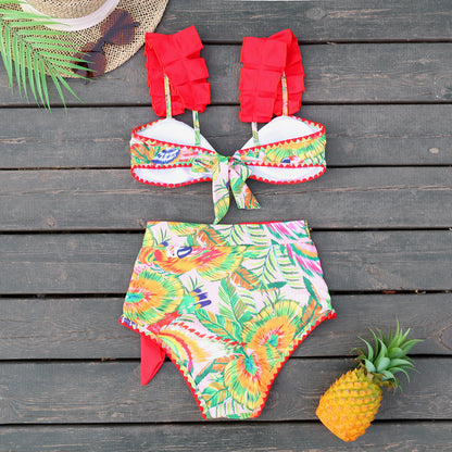 Bikini de cintura alta estampado dividido para mujer, bikini sexy