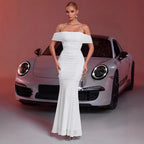 Summer Women Clothing Fashionable Elegant Dress Mesh Silver-Sprinkling off Shoulder Sleeveless Dress TAJA