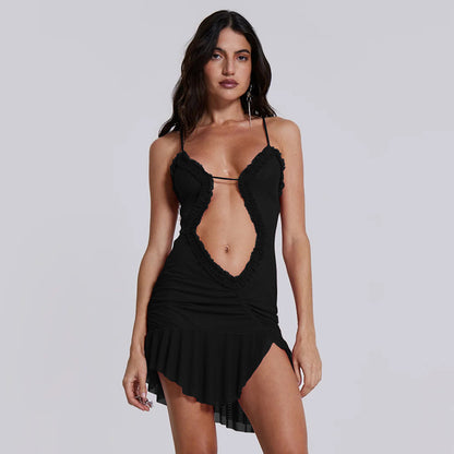 Arrival Backless Dress Sexy Trend Mesh Splicing Sling Cropped Outfit Short Dress for Women