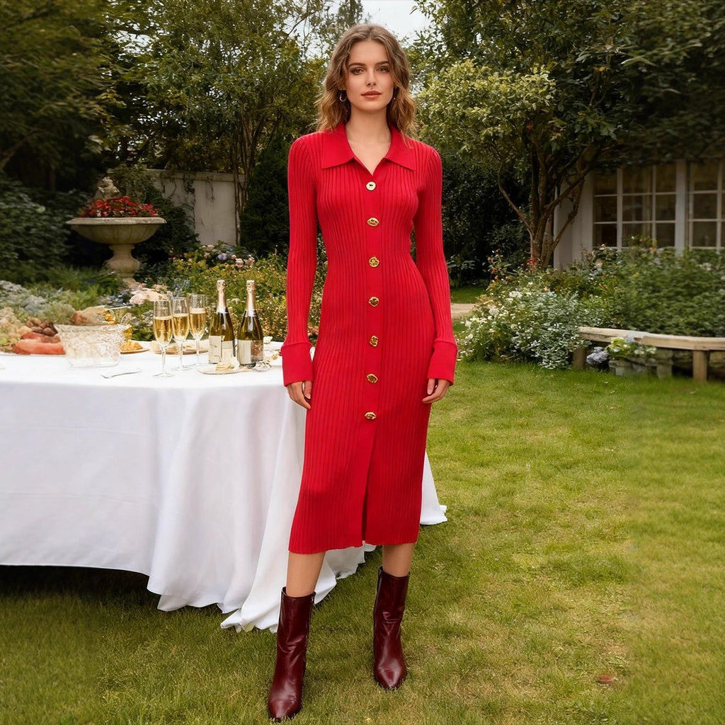 Fashionable Lady Base Knitted Dress Women Autumn Slim Fit Slimming Hip Knitwear Maxi Dress Sailfish