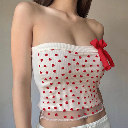 Summer Sexy Sexy Sexy Bow Lace up off Shoulder Short Tube Top Vest