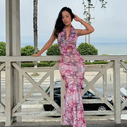 Summer Sexy Niche Halter Collar Printing High End Exquisite Dress