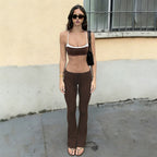 Casual Sports Contrast Color Suspender Trousers Two Piece Sets Street Sexy LingSharp