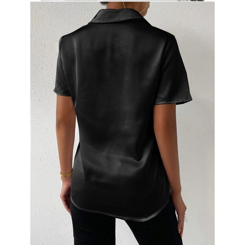 Satin Button Shirt Satin Casual Loose Top Women Clothing