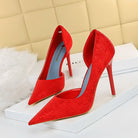 Fashionable Sexy Figure Flattering Side Hollow Out Cutout High Heels Stiletto Heel Cloth Surface Shallow Mouth Pointed Toe Super High Heel Pumps ForestFootwear