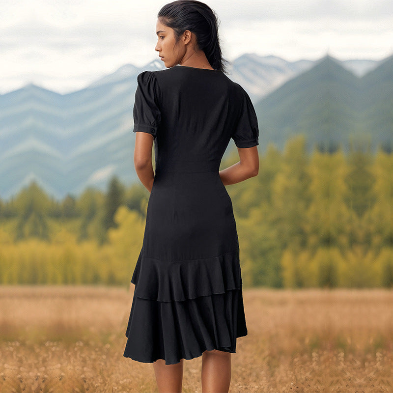Summer Women Clothing Solid Color Irregular Asymmetric Slim Fit Dress HUNDRED