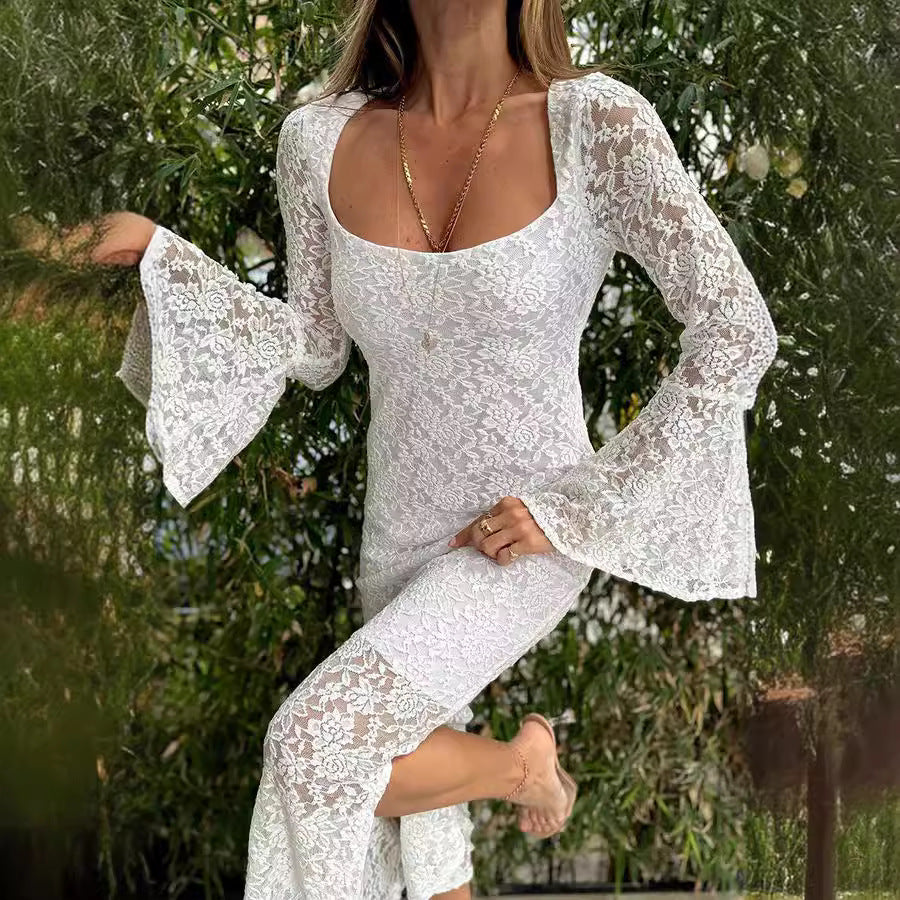 Summer Lace Bell Sleeve Slim Fit Slit Dress Havill