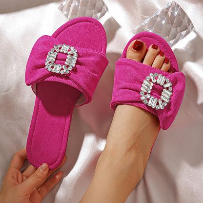 Sandalias de diamantes de imitación con pantuflas planas que combinan con todo en la temporada de hadas 