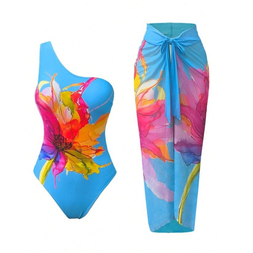 Traje de baño estampado conservador de una pieza y dos piezas para mujer, bikini