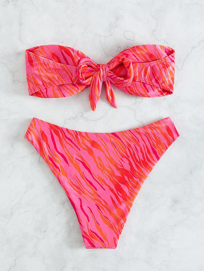 Traje de baño de bikini bandeau estampado sexy sin espalda dividido traje de baño de dos piezas