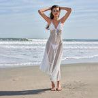 Beach Dress Women Solid Color Sexy Mesh Beach Bikini Swimsuit Blouse Sun Protective Clothing Mangar