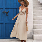Casual Vacation Maxi Dress Backless Bow Halter Dress HUNDRED