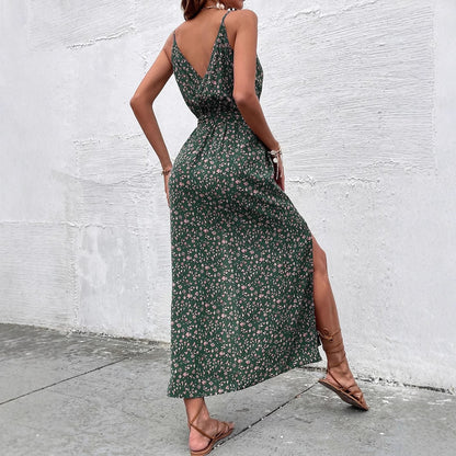 Women Clothes Summer Bohemian Strap Dress Printed Long Slit Maxi Dress