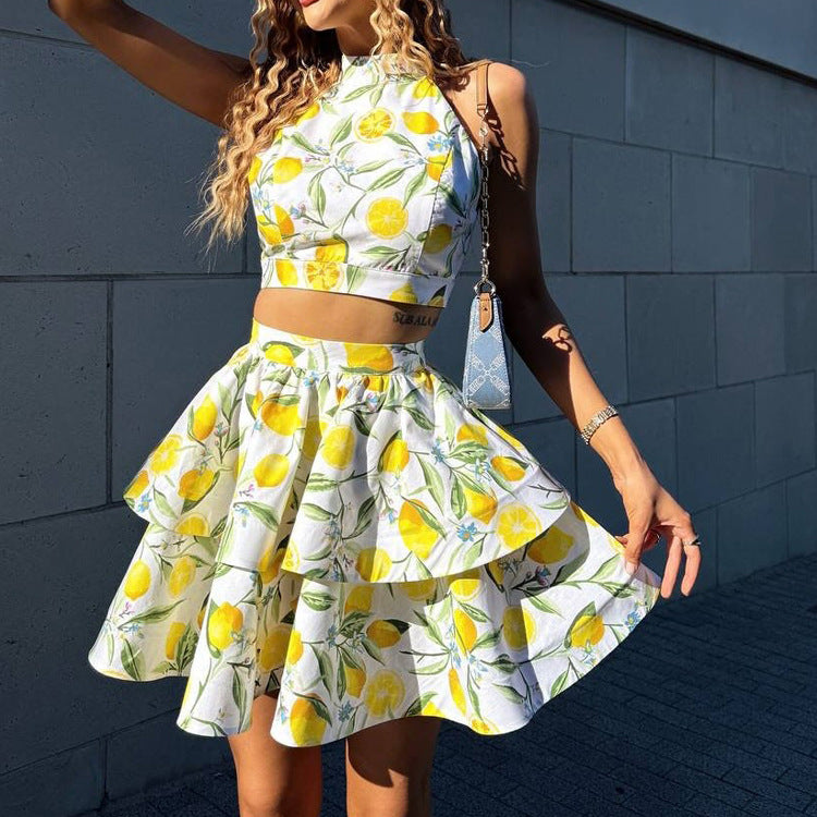 Women Clothing Street Sexy Skirt Set Backless Short Top Pettiskirt Two Piece Set Kigali