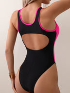 Traje de baño para mujer, mono deportivo de alta calidad, con costuras de color sólido, de una pieza