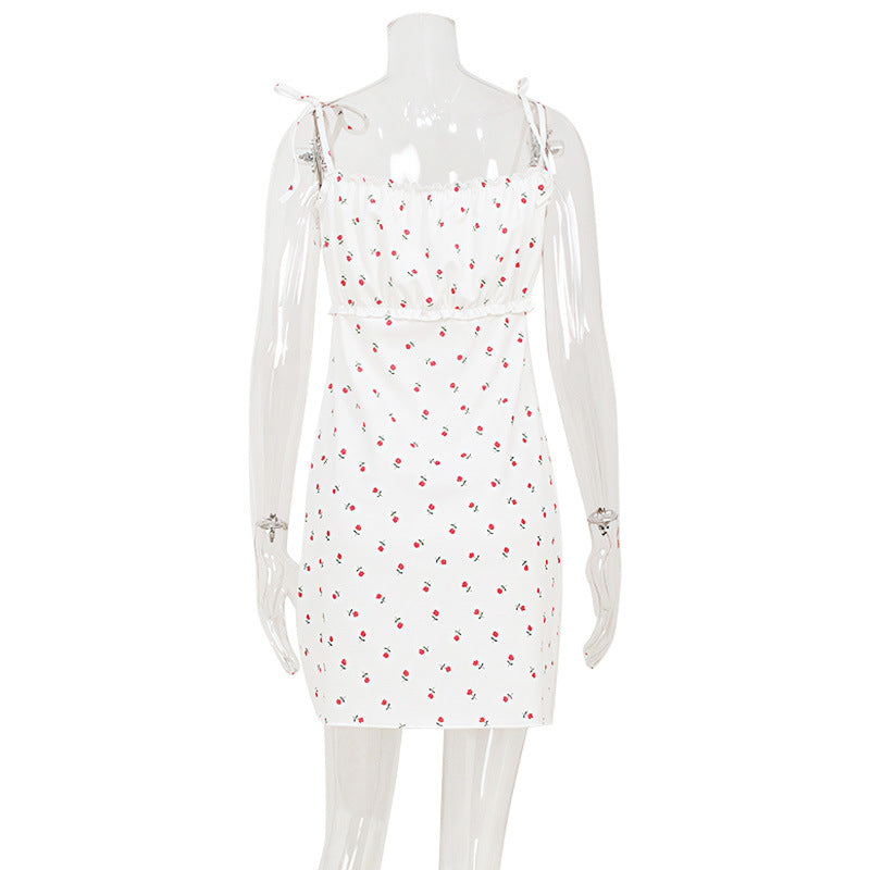 Summer Fresh Sweet Floral Strap Small High Waist Dress LaceCH