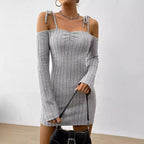 Ropa para mujer, vestido de tirantes finos, estilo dama adulta, para otoño e invierno, cuello barco, elegante, ajustado.