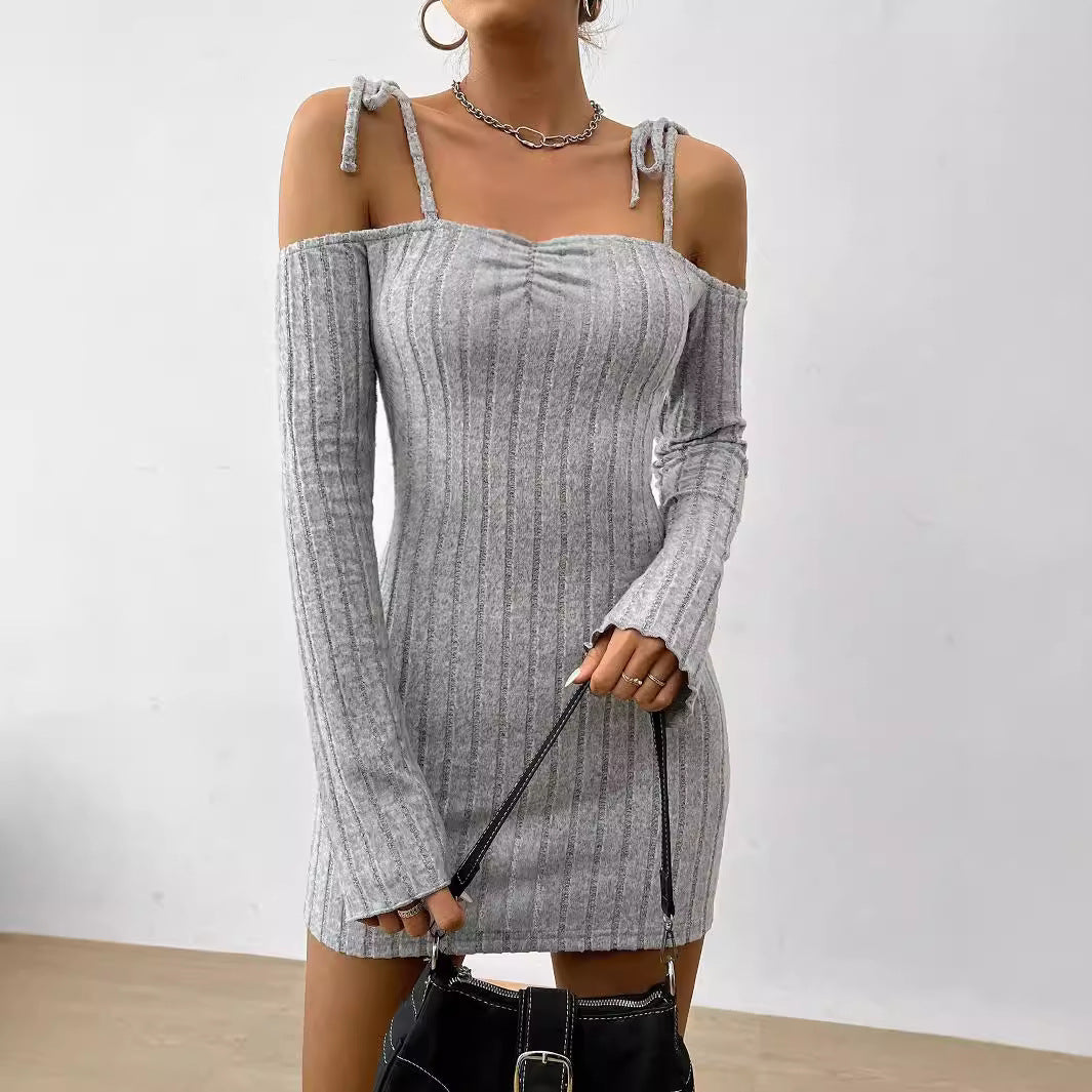 Ropa para mujer, vestido de tirantes finos, estilo dama adulta, para otoño e invierno, cuello barco, elegante, ajustado.