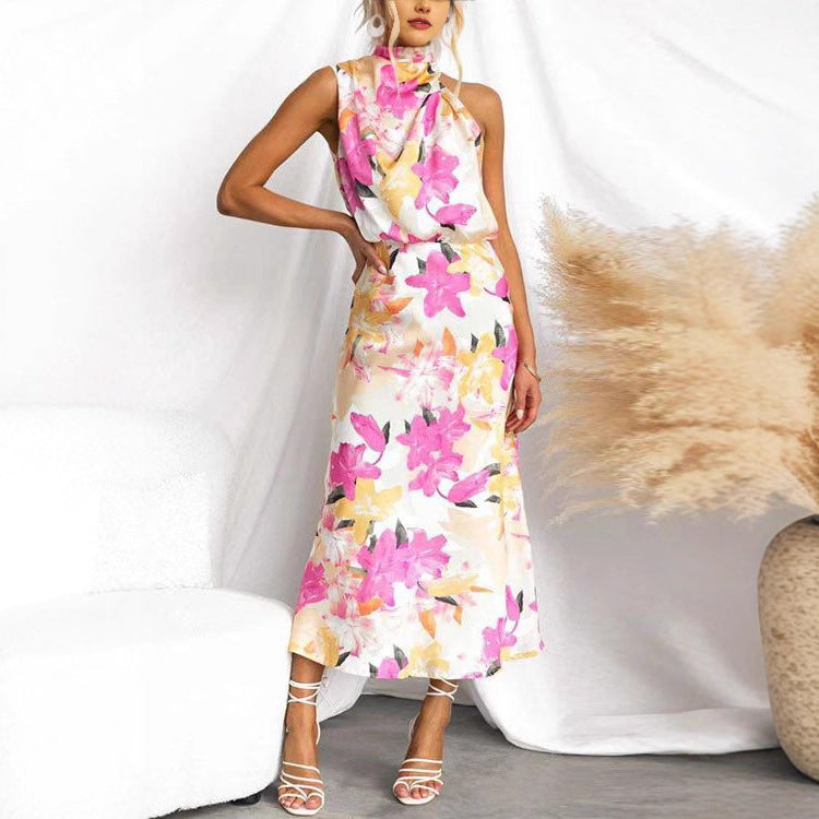 Summer Women Clothing Floral Print Sleeveless Strap Dress XUYUN